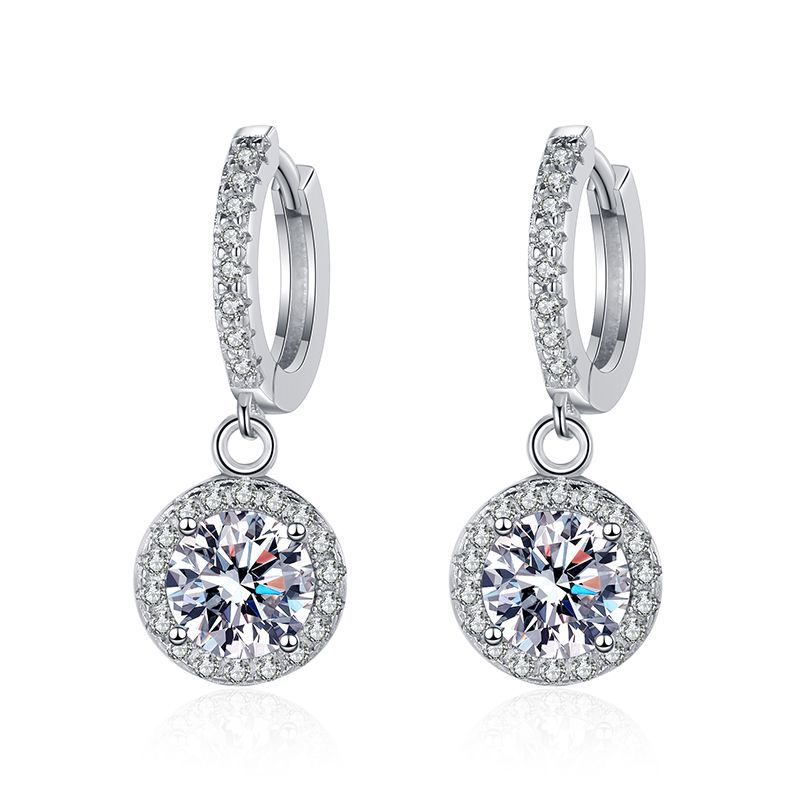 Luna Moissanite 2.0 Ct ～ 6.0 Ct Round Cut Halo Drop Earrings In Sterling Silver