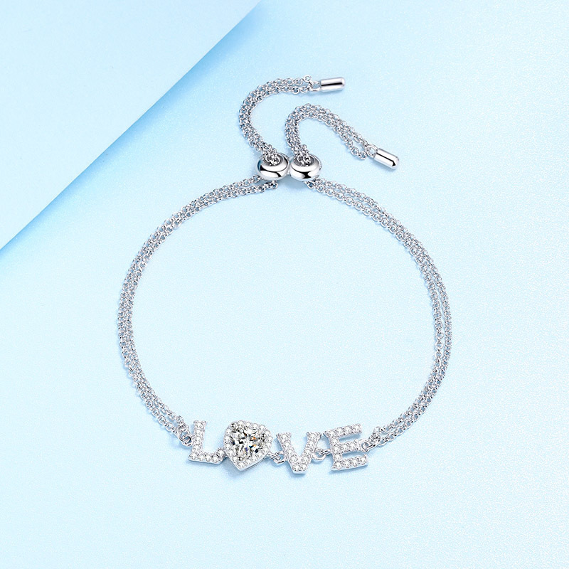 Luna Moissanite Love Design Bracelet In Sterling Silver