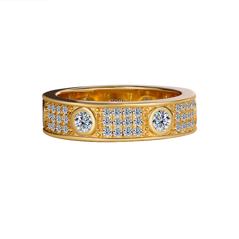 Moissanite Round Brilliant Bezel and Pave Eternity Band in Sterling Silver