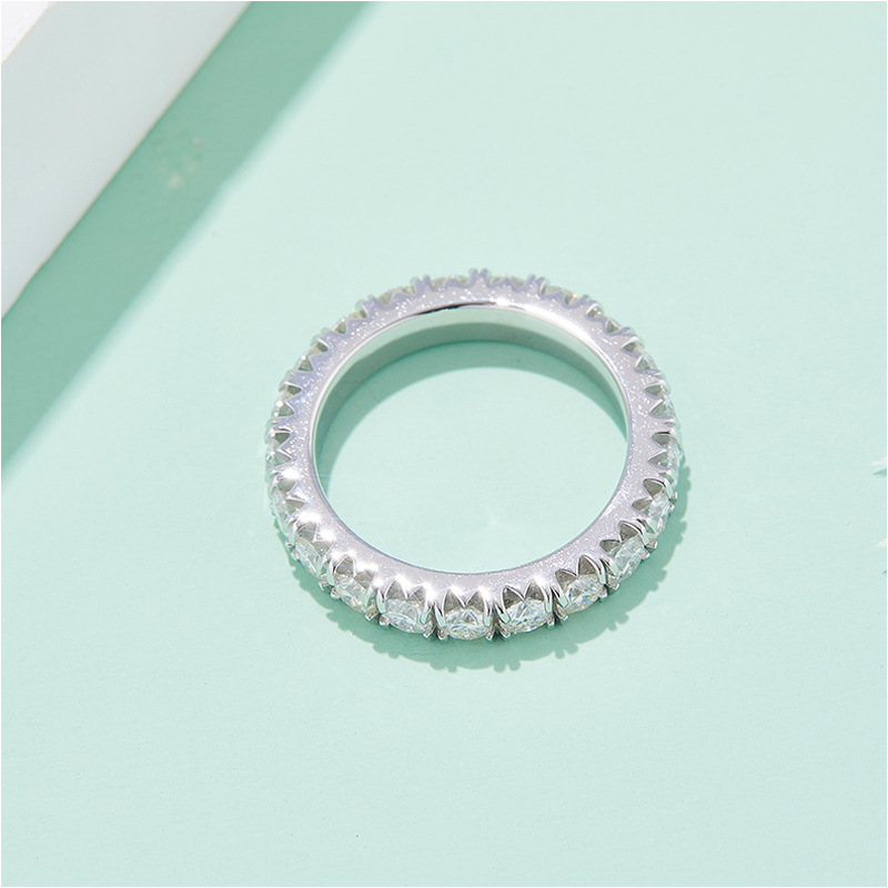 Luna Moissanite Round Cut 4.0mm Full Eternity Wedding Band In Sterling Silver