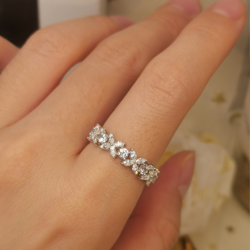 Luna Moissanite Marquise & Round Butterfly Design Full Eternity Wedding Band In Sterling Silver