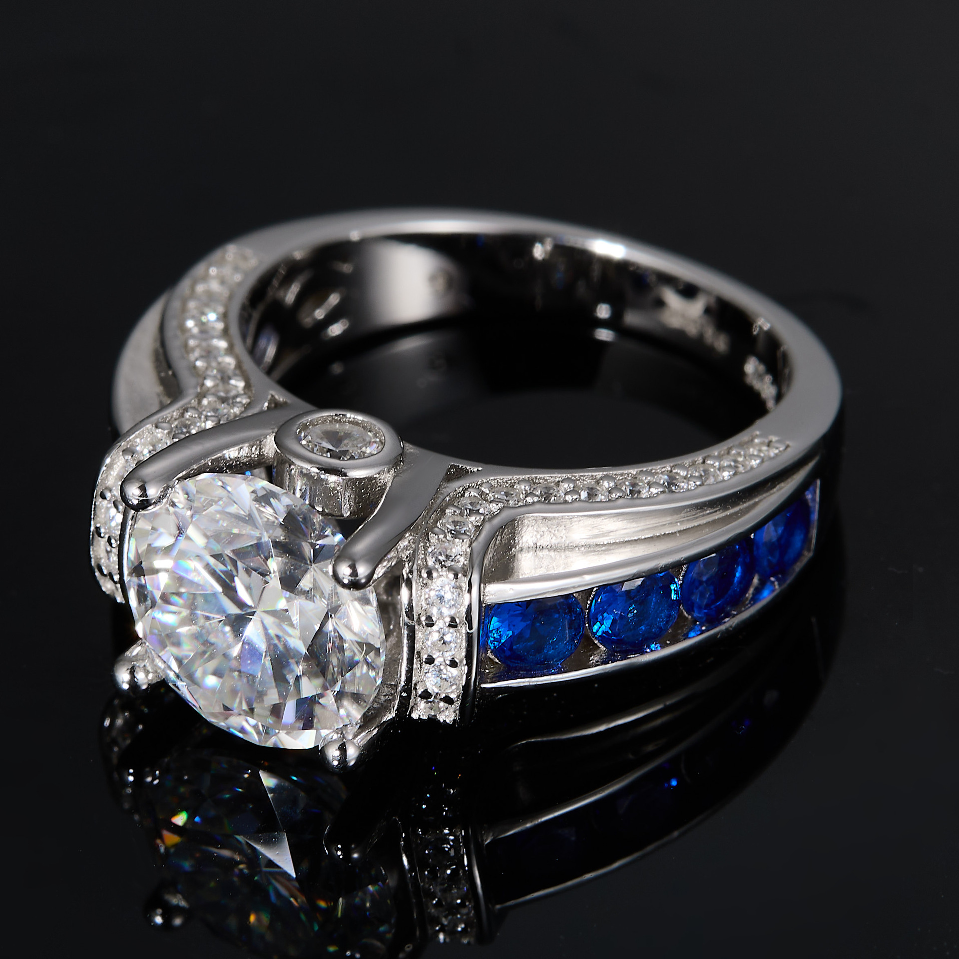3Ct Round Cut Moissanite Two-Tone Hip Hop Style Sterling Silver Engagement Ring