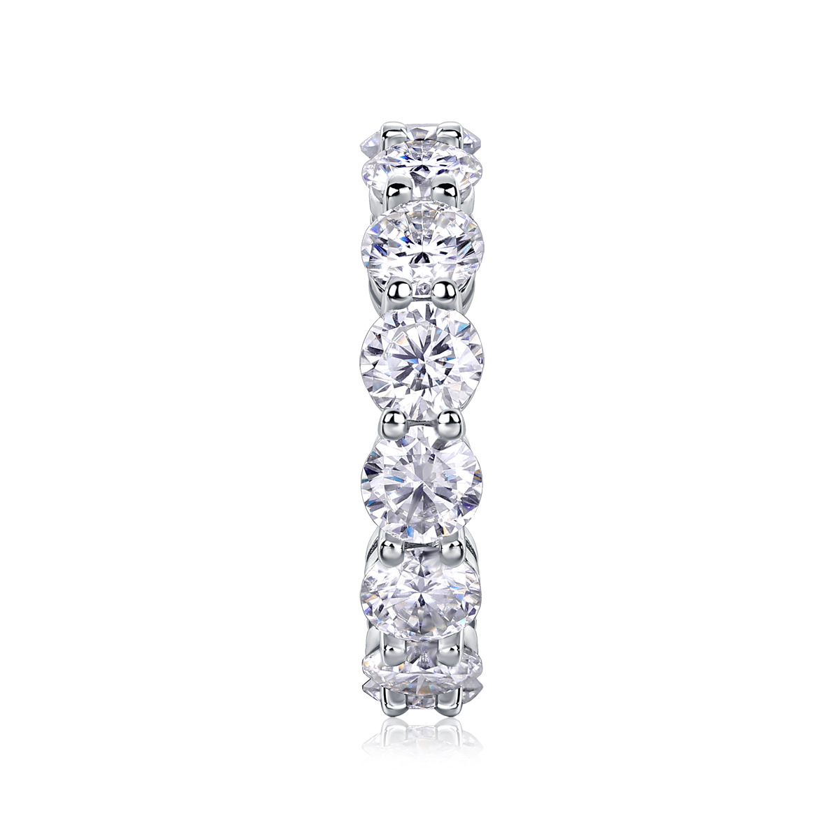 Luna Moissanite Round Cut 5.0mm Classic Full Eternity Wedding Band In Sterling Silver