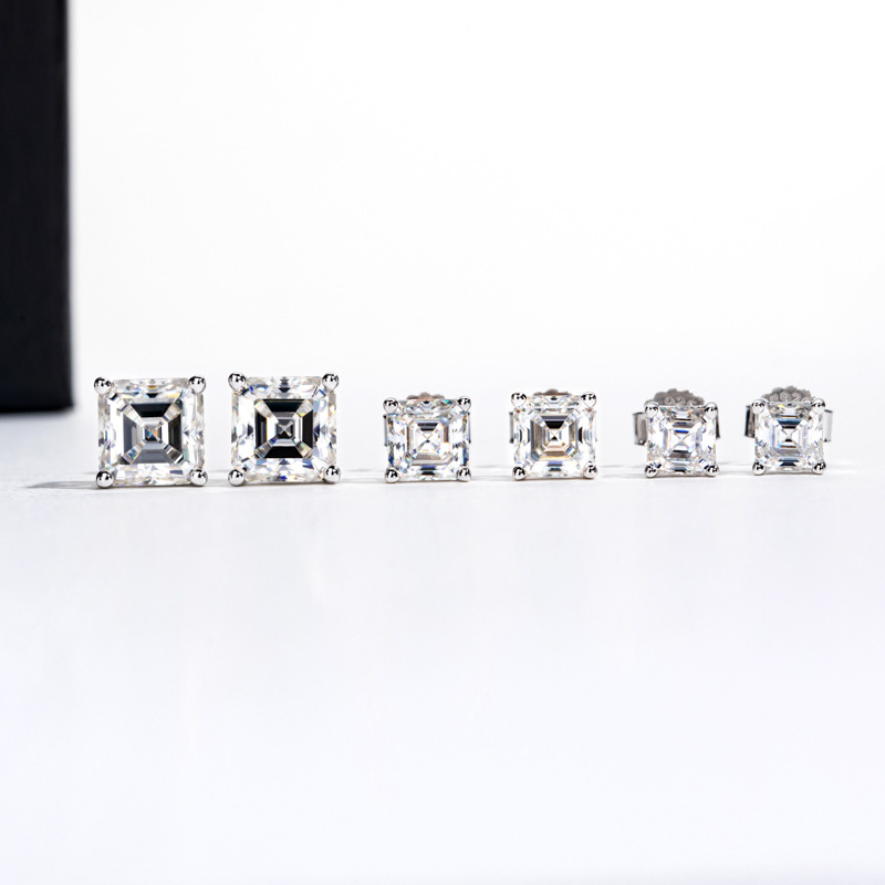 Luna Moissanite 1.0 Ct ～ 8.0 Ct Asscher Cut Stud Earrings In Sterling Silver