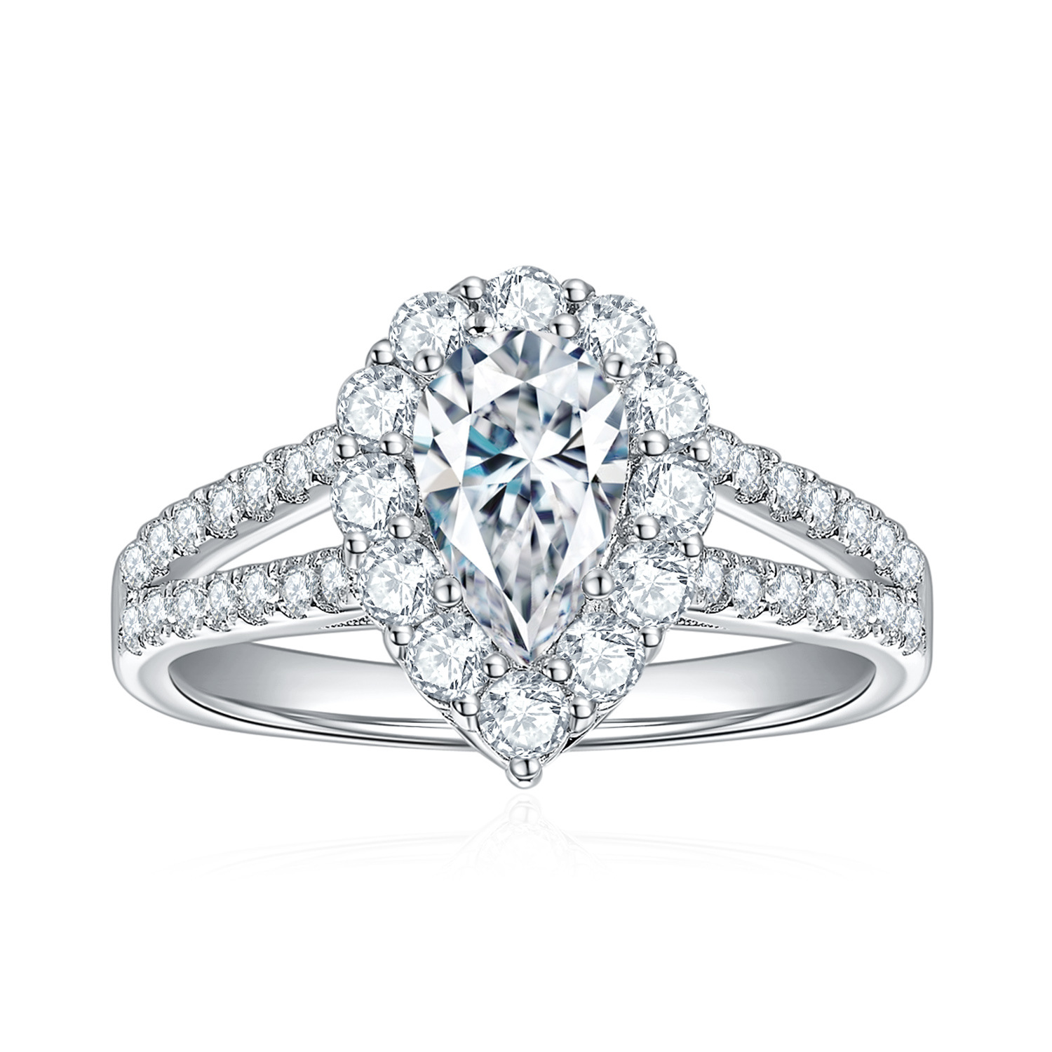 1Ct Pear Cut Moissanite Opulent Sterling Silver Engagement Ring