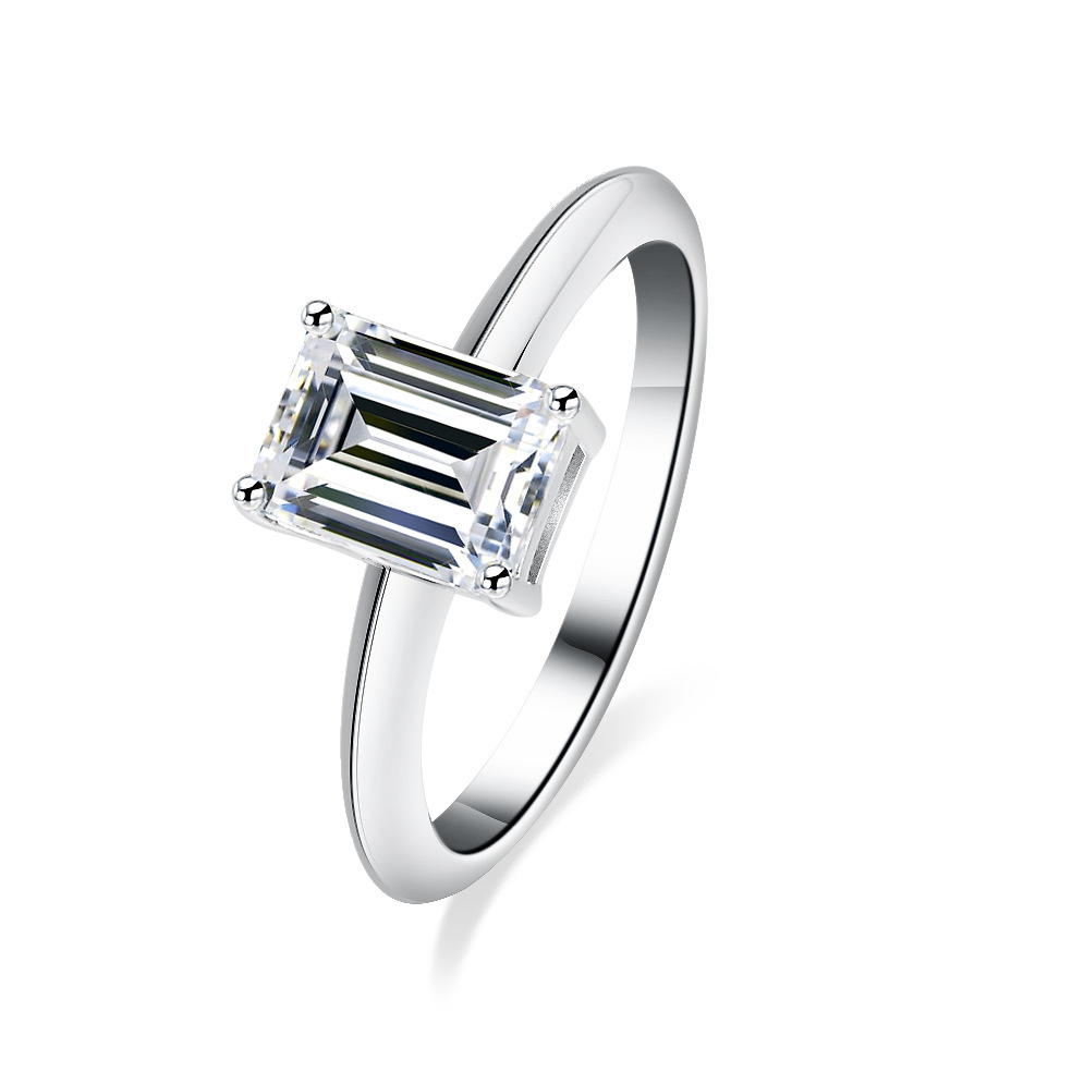 2Ct Moissanite Emerald Cut Solitaire Engagement Ring in Sterling Silver