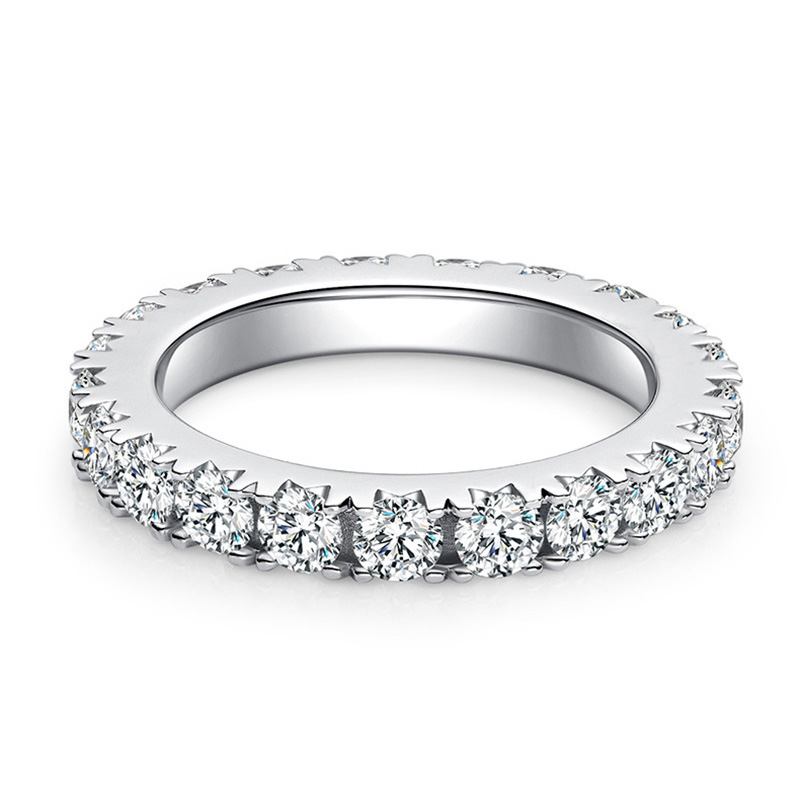 Luna Moissanite Round Cut 4.0mm Full Eternity Wedding Band In Sterling Silver