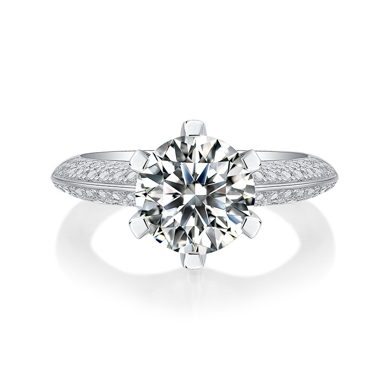 Luna Moissanite 1.0 ～ 5.0 Ct Round Cut Classic 6-Prong Luxurious Pave Engagement Ring In Sterling Silver