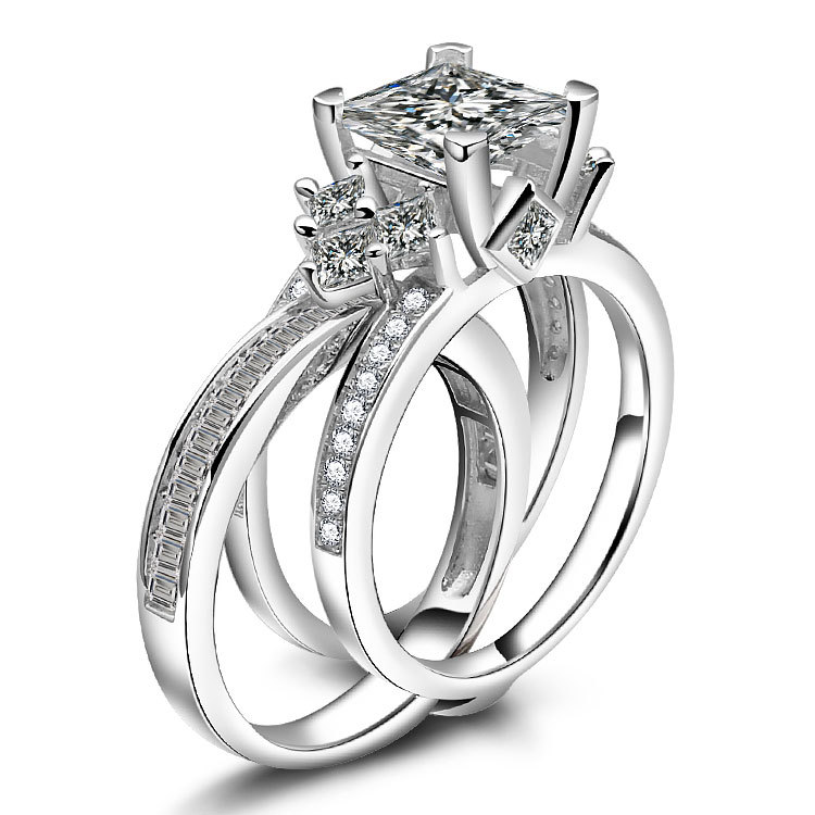 3Ct Princess Cut Insert Wedding Ring Set in Sterling Silver