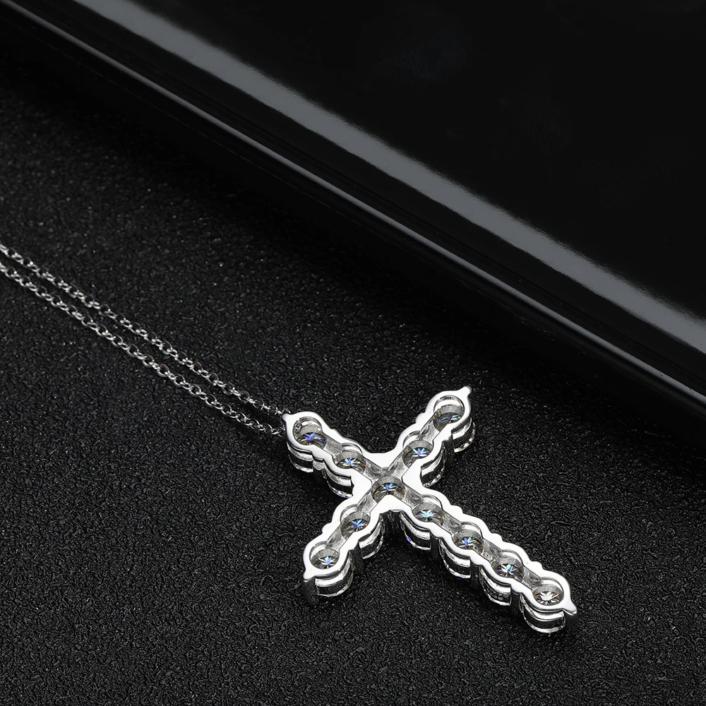 Luna Moissanite Cross Design Necklace In Sterling Silver