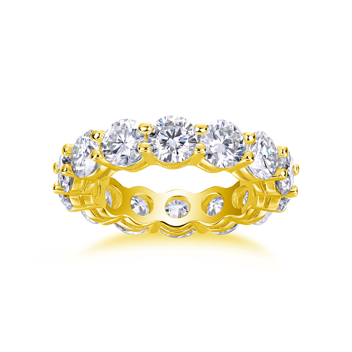 Luna Moissanite Round Cut 5.0mm Classic Full Eternity Wedding Band In Sterling Silver