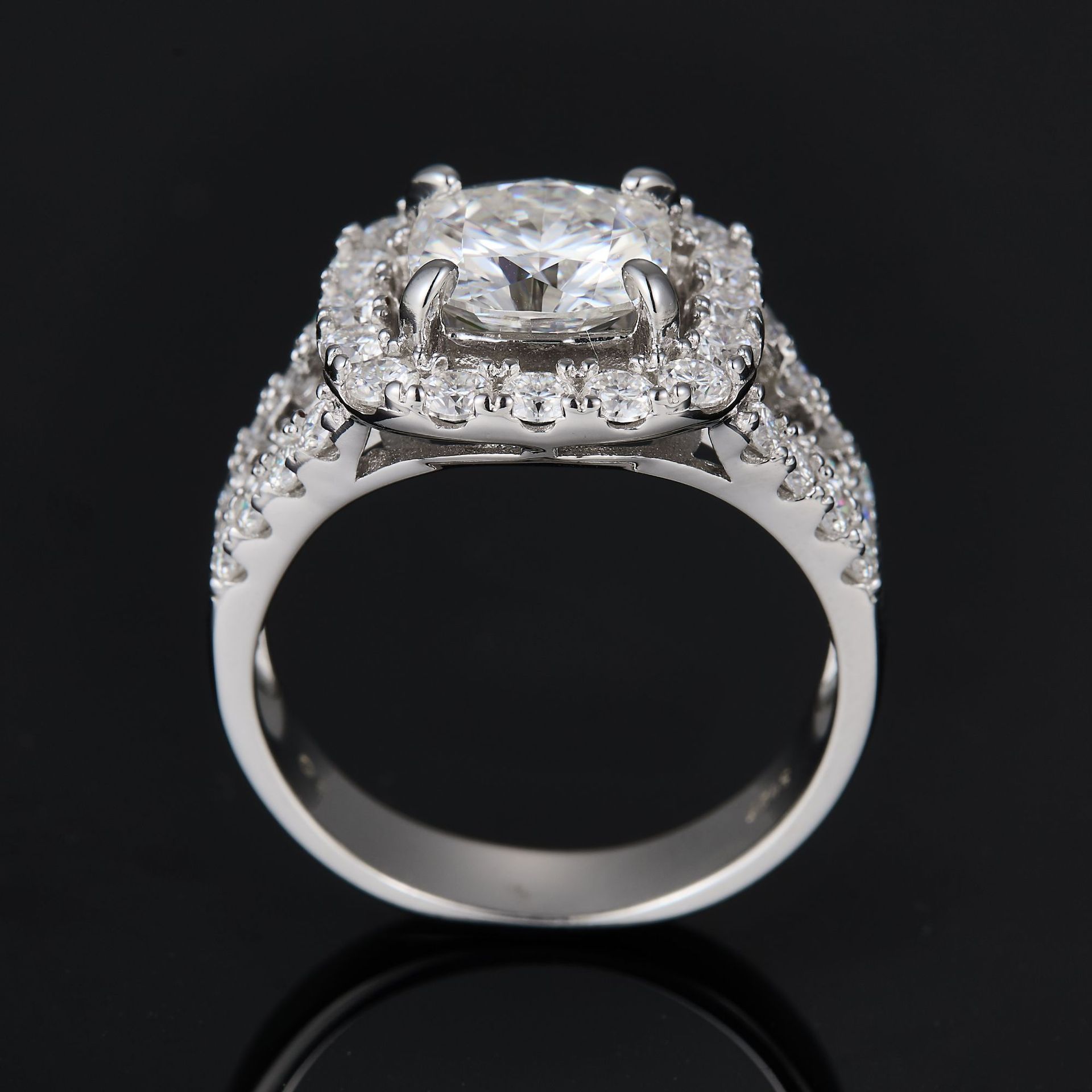 3.5Ct  Cushion Cut Moissanite Pave Luxurious  Eye-Catching  Sterling Silver Engagement Ring