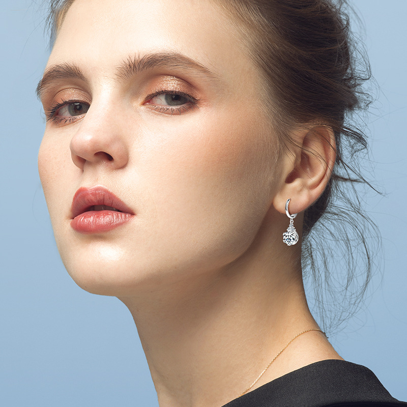 4Ct Moissanite Multi-Stone Drop Hoop Earrings in 925 Silver