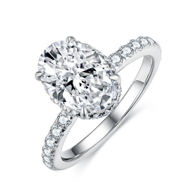 2.5Ct Moissanite Oval Cut Hidden Halo Pave Sterling Silver Engagement Ring