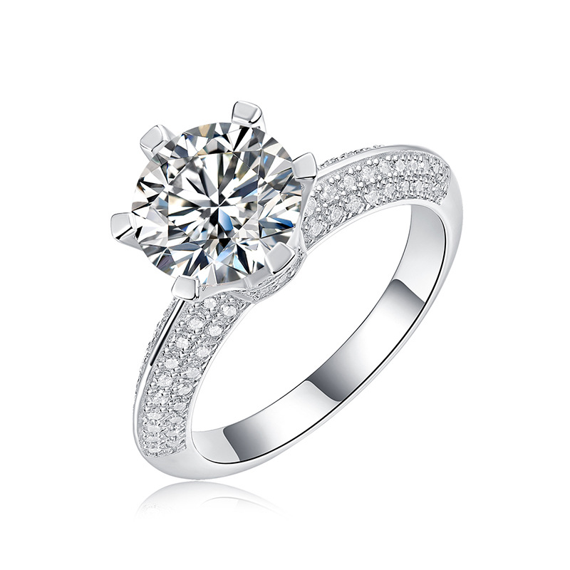 Luna Moissanite 1.0 ～ 5.0 Ct Round Cut Classic 6-Prong Luxurious Pave Engagement Ring In Sterling Silver
