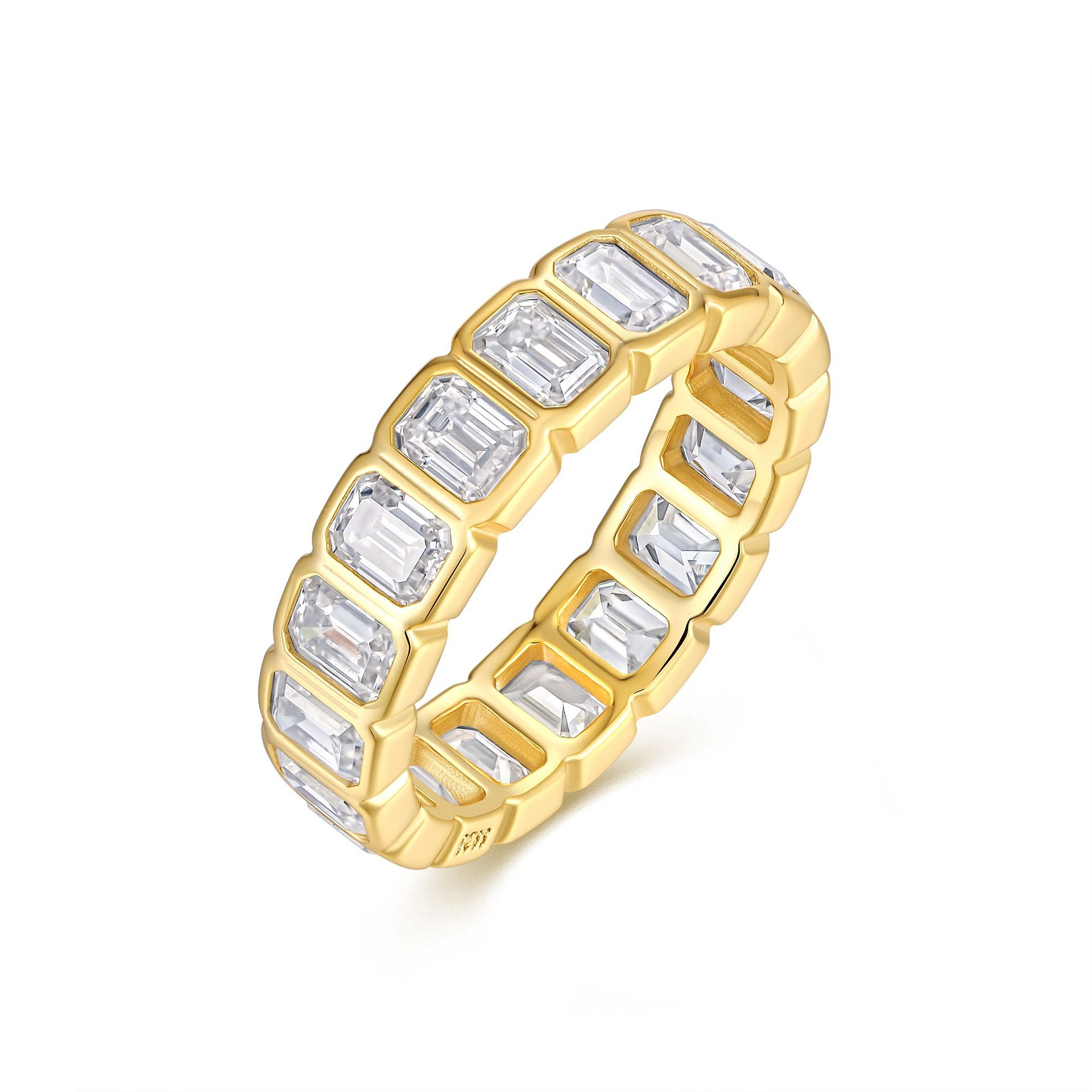 Moissanite Emerald Cut Bezel Set Full Eternity Band in Sterling Silver