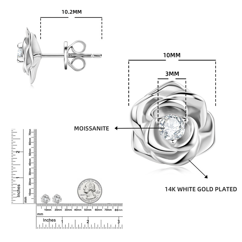 Moissanite Rose Flower Design Earrings