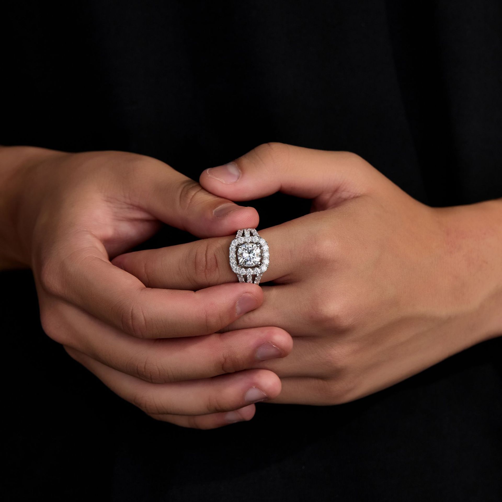 3.5Ct  Cushion Cut Moissanite Pave Luxurious  Eye-Catching  Sterling Silver Engagement Ring