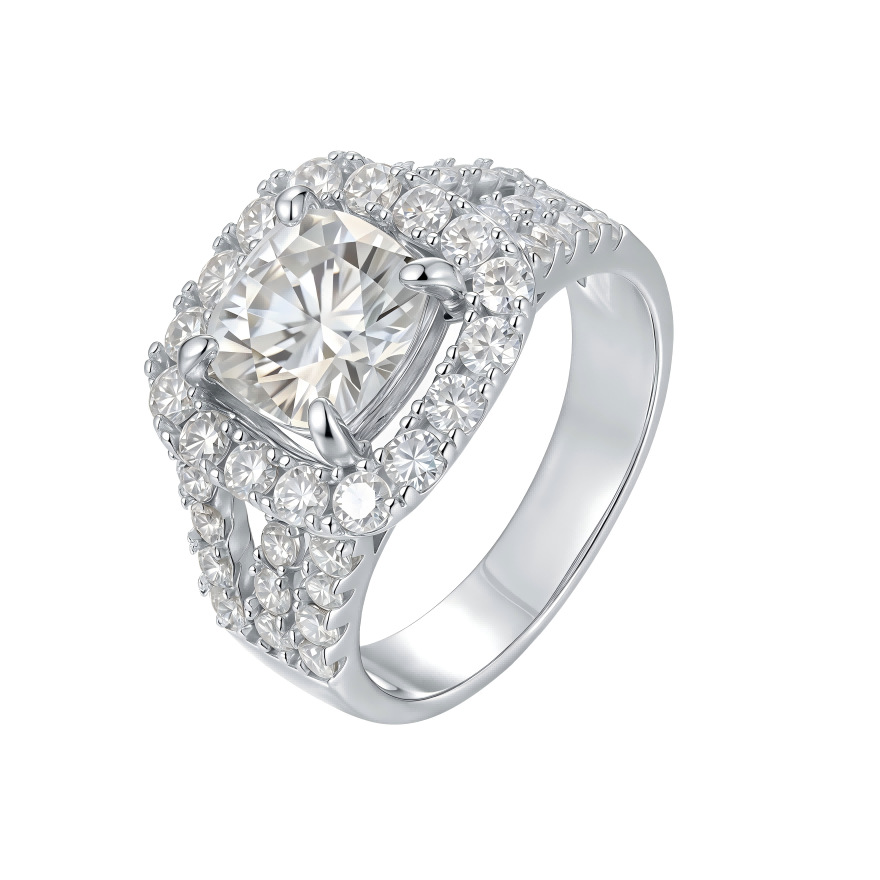 3.5Ct  Cushion Cut Moissanite Pave Luxurious  Eye-Catching  Sterling Silver Engagement Ring