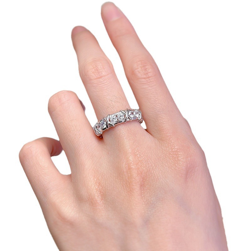 White Round Cut X-Prong Setting Band-Sterling Silver-lornajewelry