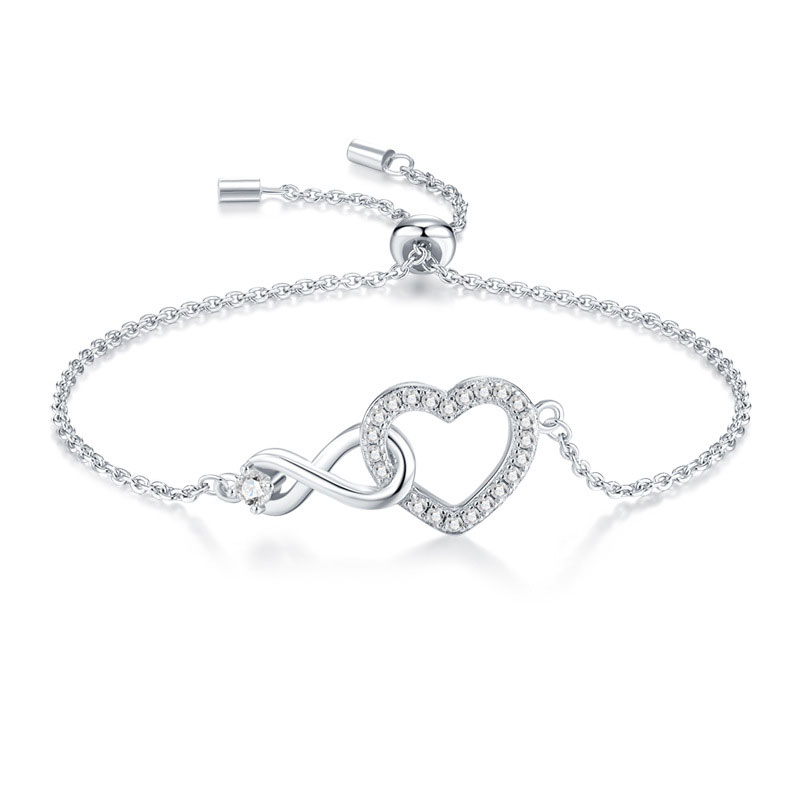 Luna Moissanite Heart Infinity Design Bracelet In Sterling Silver