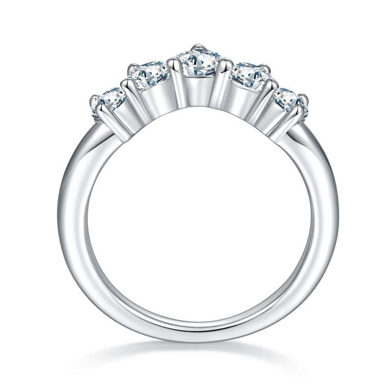 Moissanite Classic Five Stone Round Cut Engagement Ring