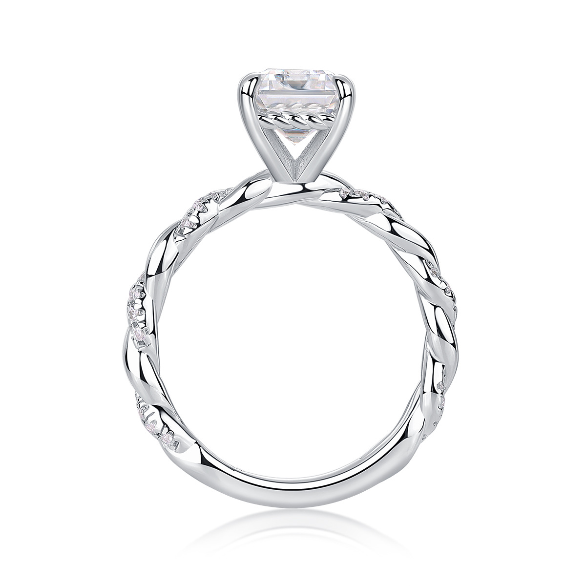 2Ct Emerald Cut Moissanite Vine-Inspired Twisted Band Sterling Silver Engagement Ring