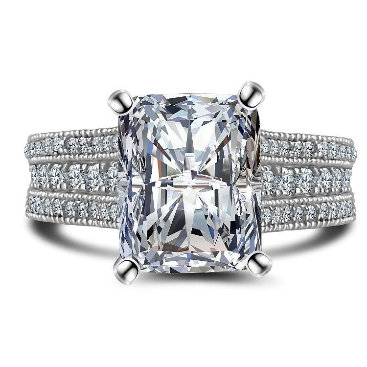 4Ct Radiant Cut Vintage Sterling Silver Wedding Ring Engagement Ring-Sterling Silver-lornajewelry