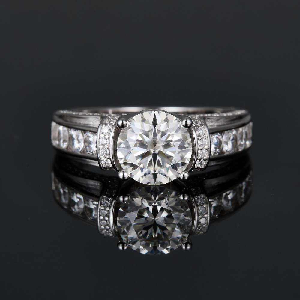 3Ct Moissanite Round Cut Two-Tone Sterling Silver Engagement Ring