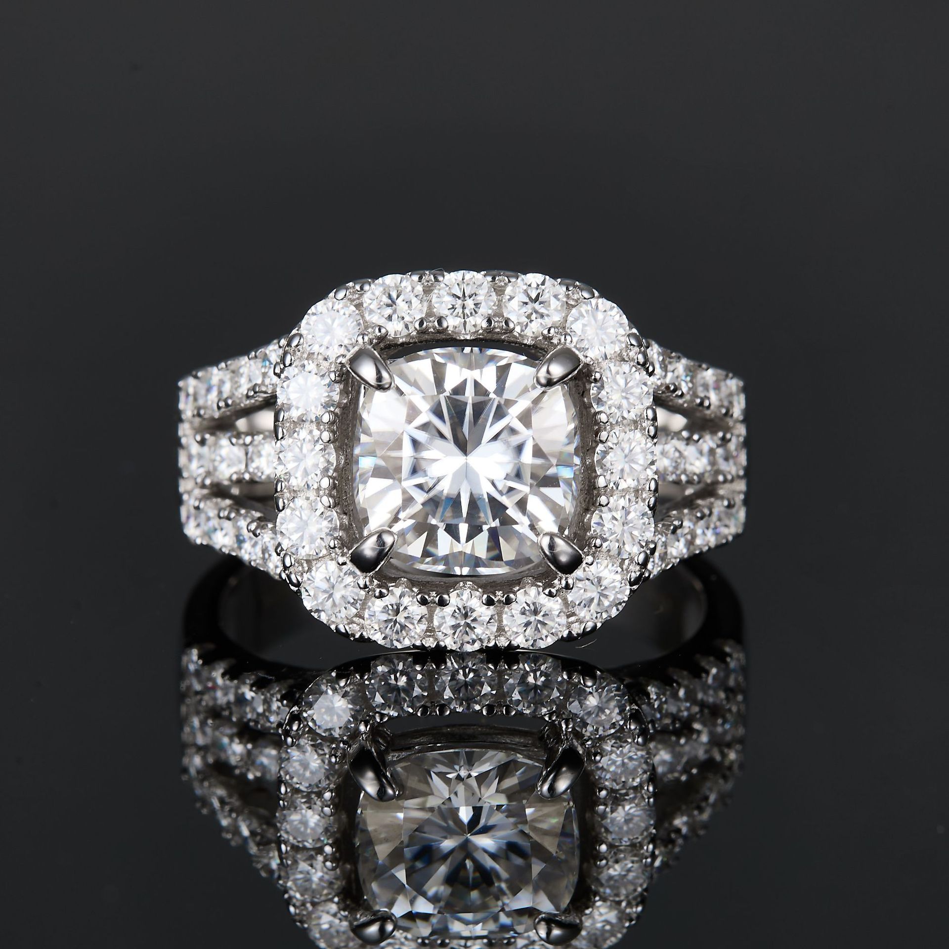 3.5Ct  Cushion Cut Moissanite Pave Luxurious  Eye-Catching  Sterling Silver Engagement Ring