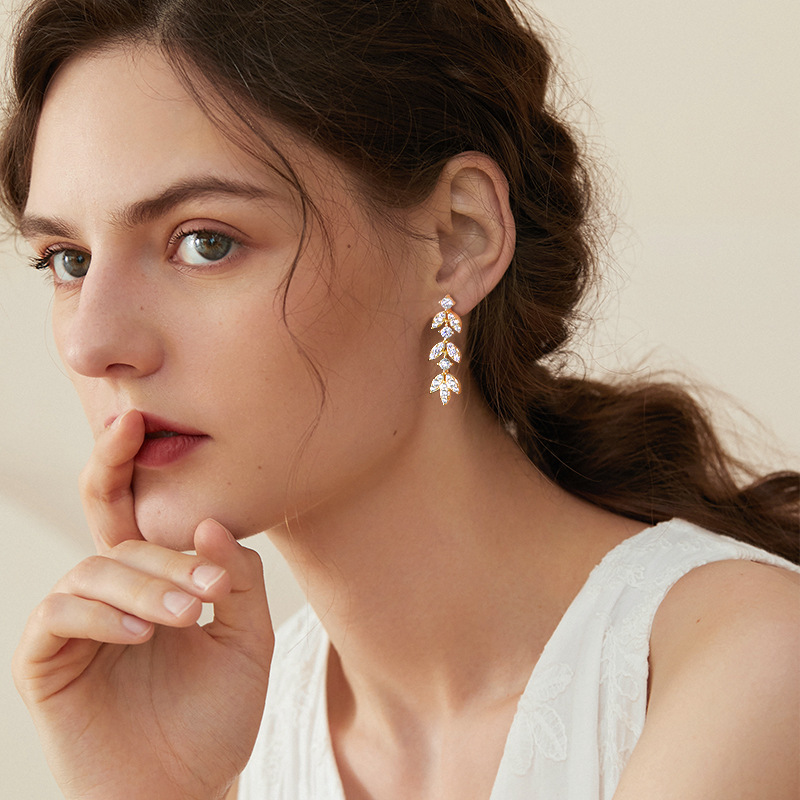 Moissanite Tassel Leaf Earrings
