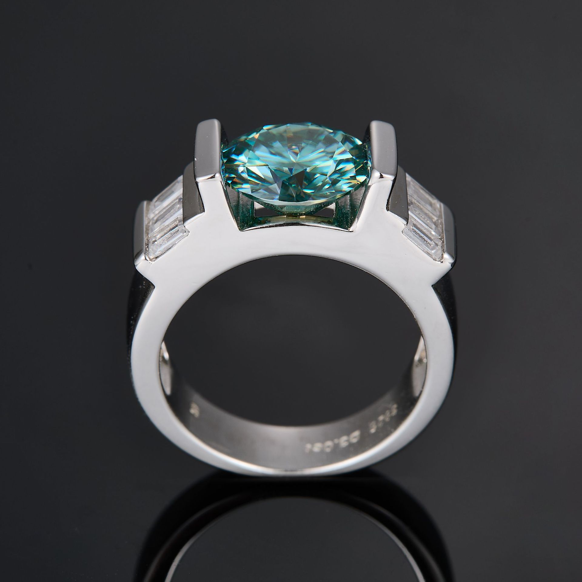 3Ct Round Cut Moissanite TLuxurious Hip Hop Style Green Bold Trendy Sterling Silver Engagement Ring