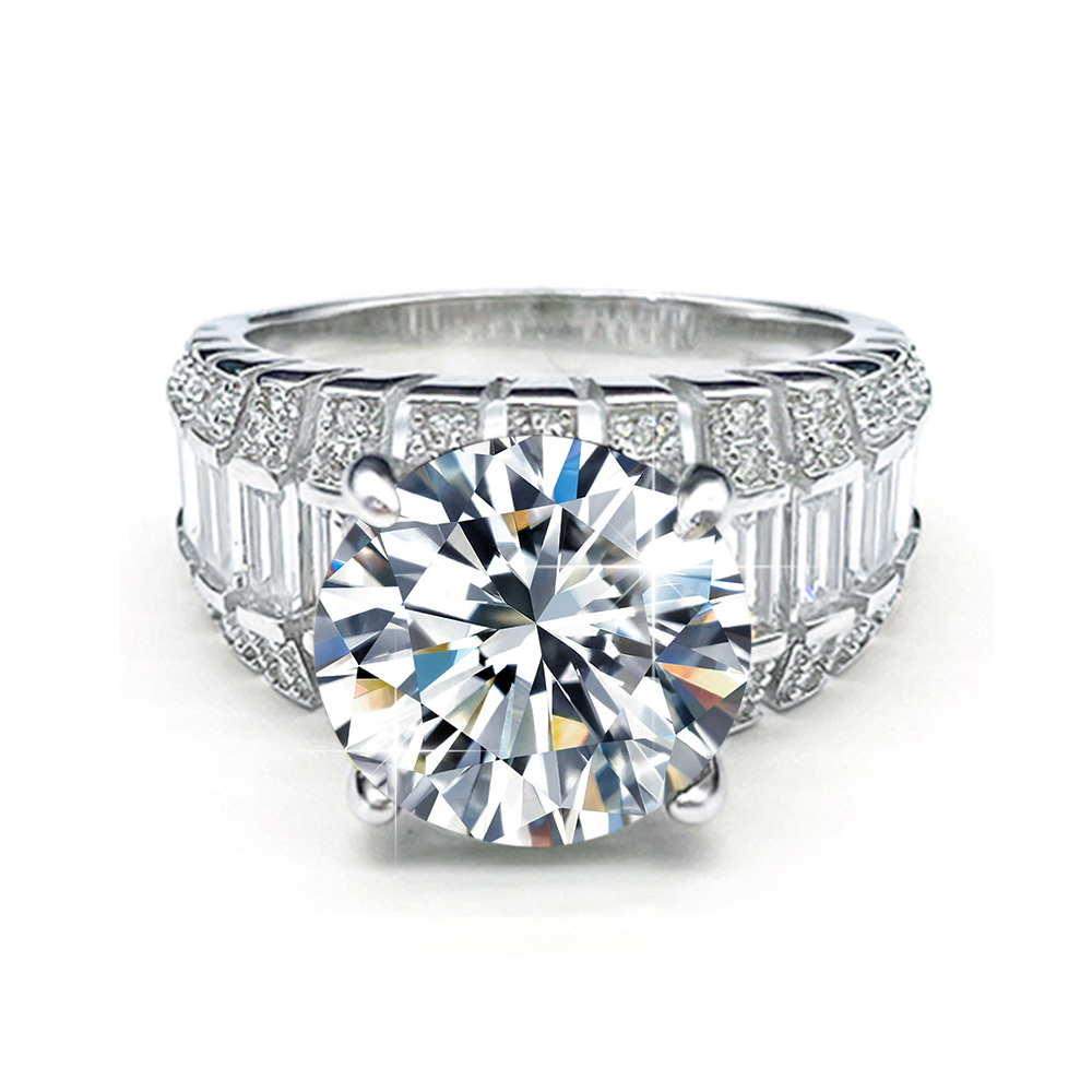 5Ct Moissanite Three-Row Tapered Shank Sterling Silver Engagement Ring