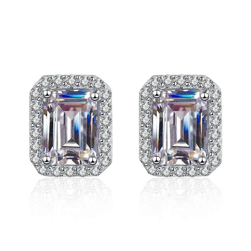 Luna Moissanite 1.0 Ct ～ 4.0 Ct Emerald Cut Halo Earrings Earrings In Sterling Silver