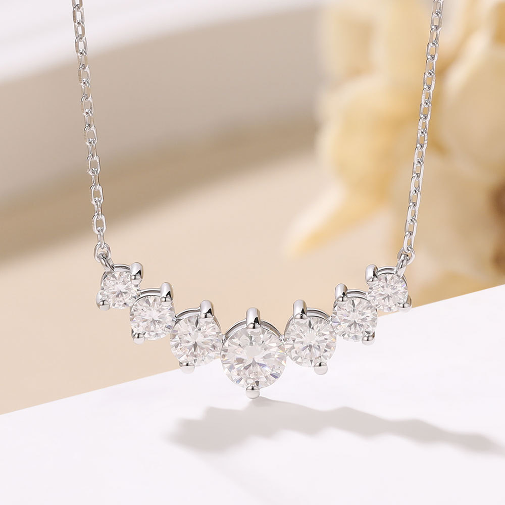 Luna Moissanite 7-Stone Classic Smile Necklace In Sterling Silver