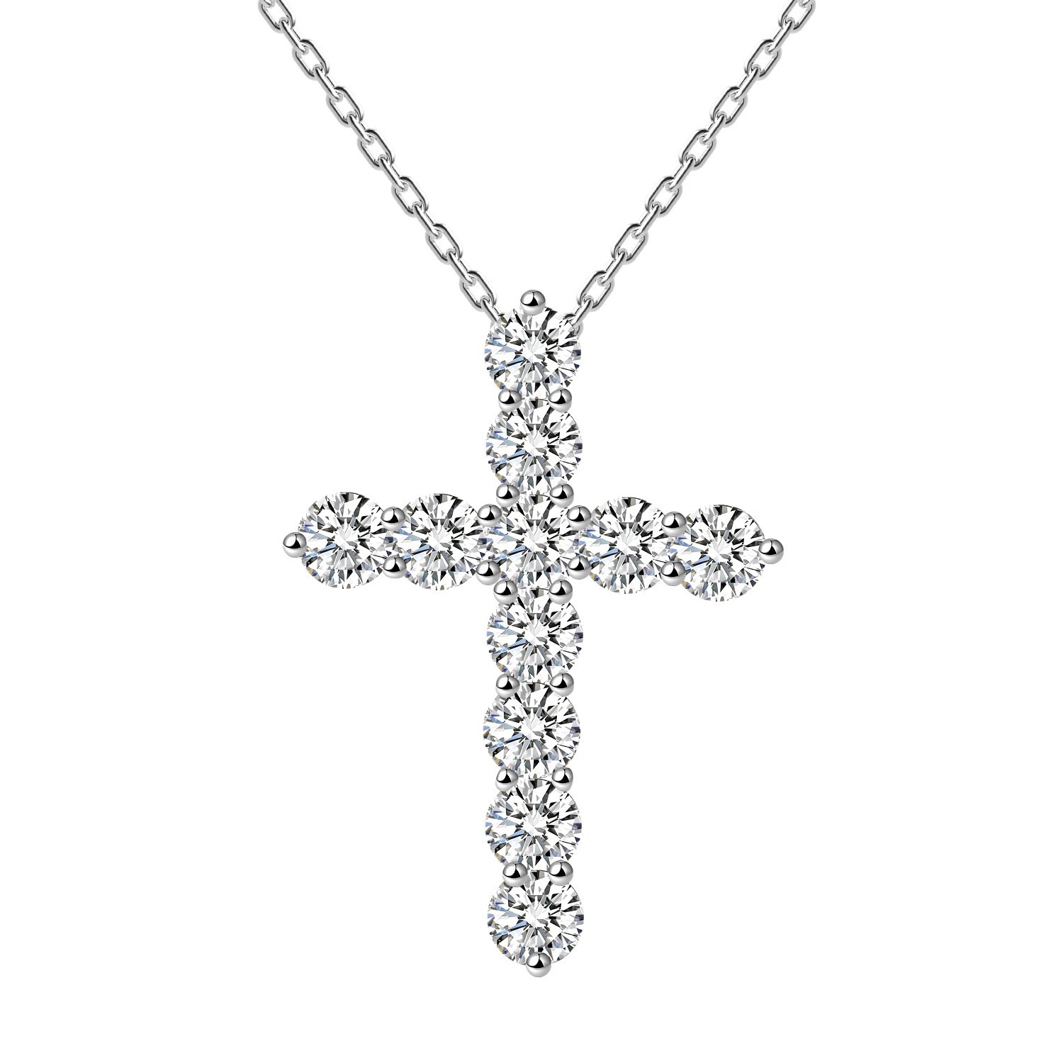 Luna Moissanite Cross Design Necklace In Sterling Silver