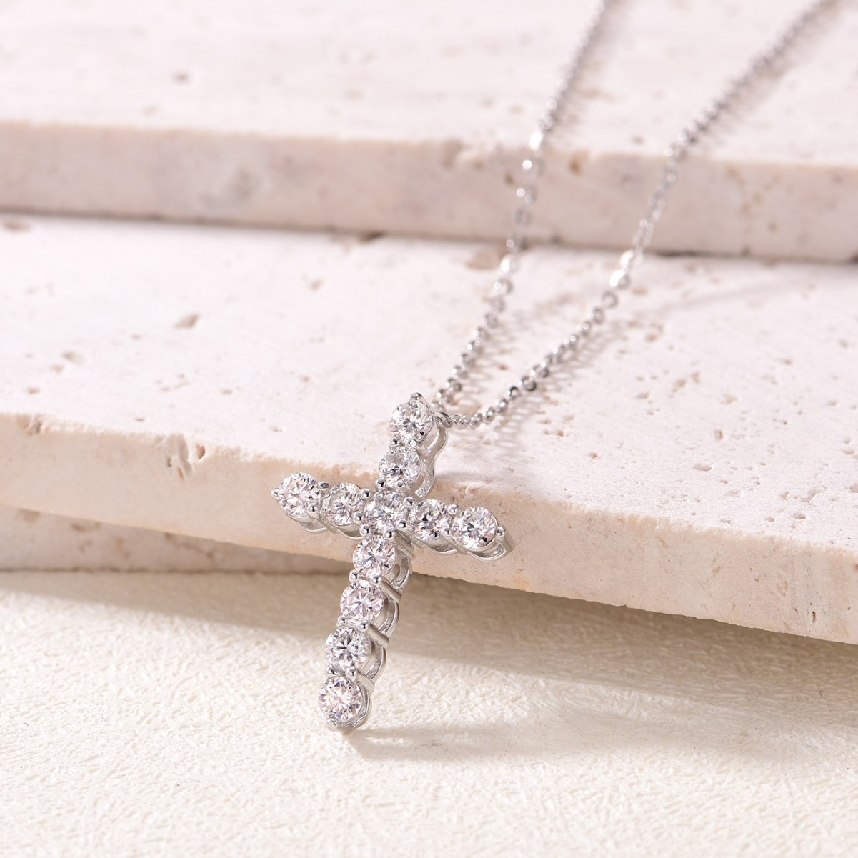 Luna Moissanite Cross Design Necklace In Sterling Silver
