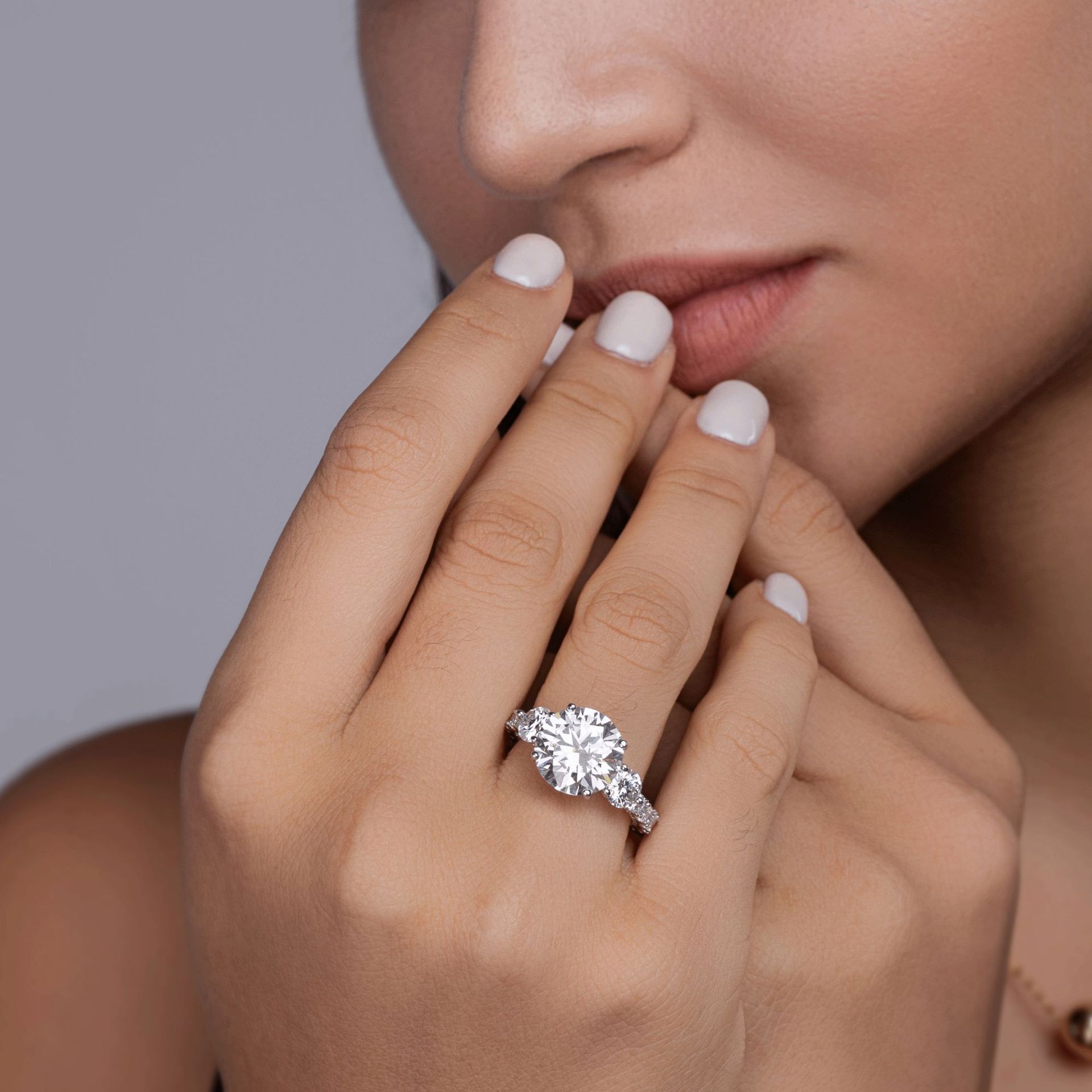 5Ct Round Cut Moissanite Sparkling Three-Stone Halo Sterling Silver Engagement Ring