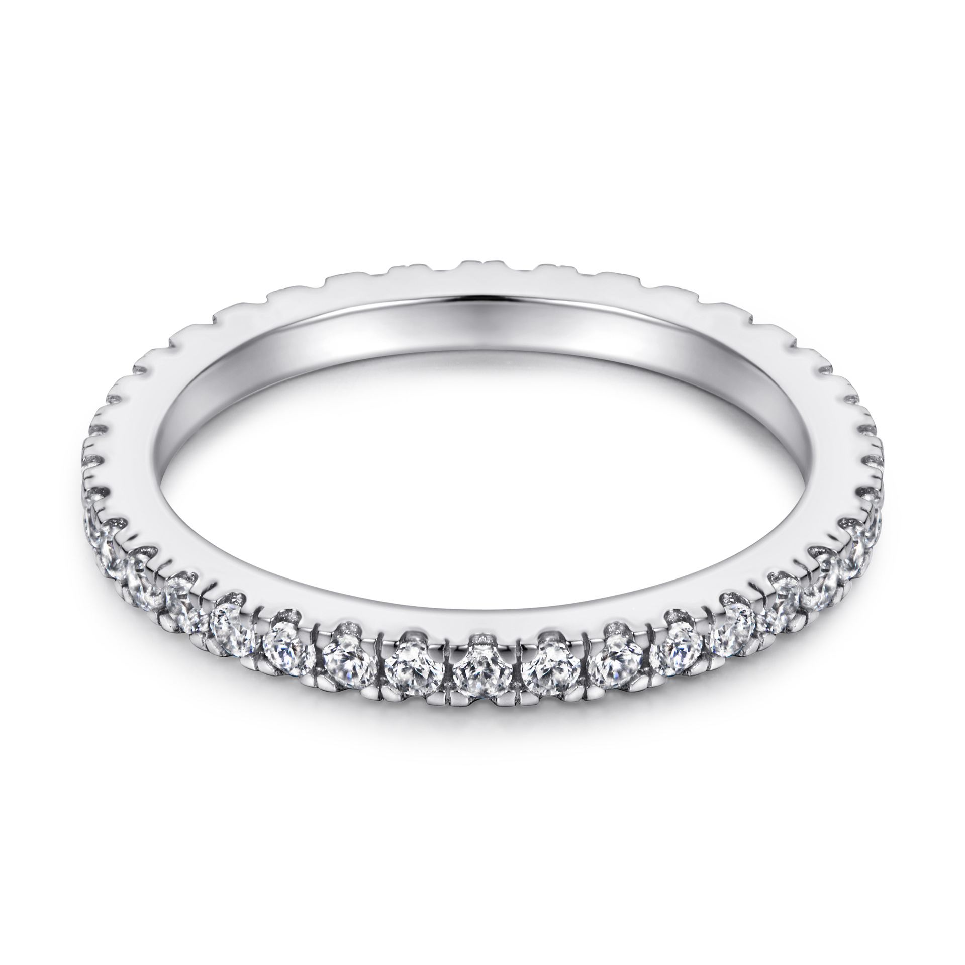 Round Full Eternity Sterling Silver Wedding Band Stackable Ring