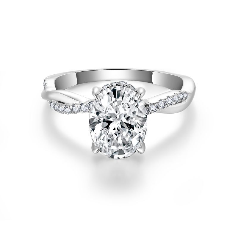 2Ct Moissanite Oval Cut Round Side Twisted Vine Luxury Engagement Ring