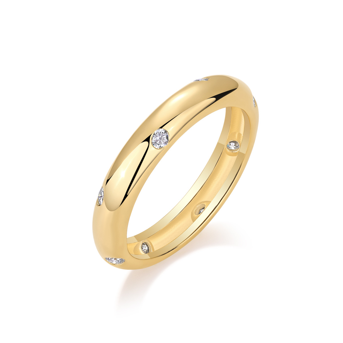 Moissanite Star Set Round Cut Gold Plated Band in Sterling Silver