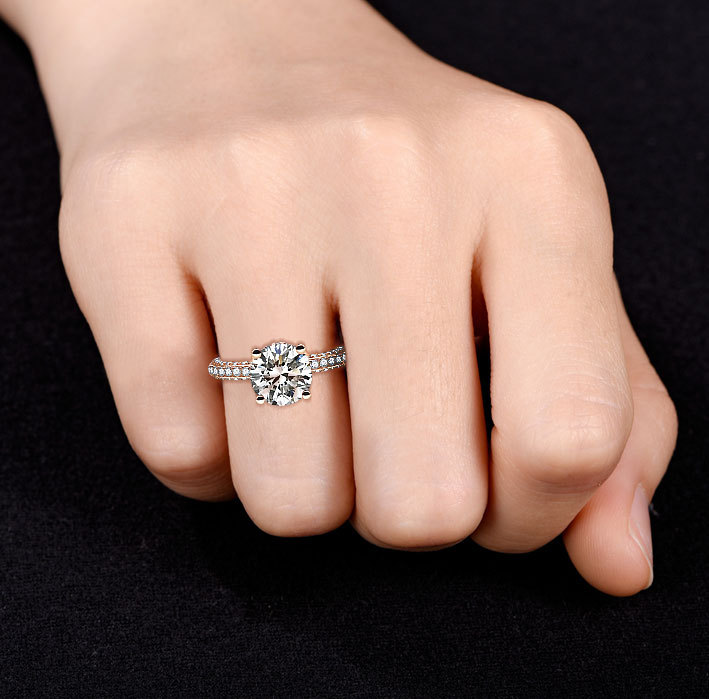 2Ct Deluxe Full Pave Rose Gold Engagement Ring in Sterling Silver