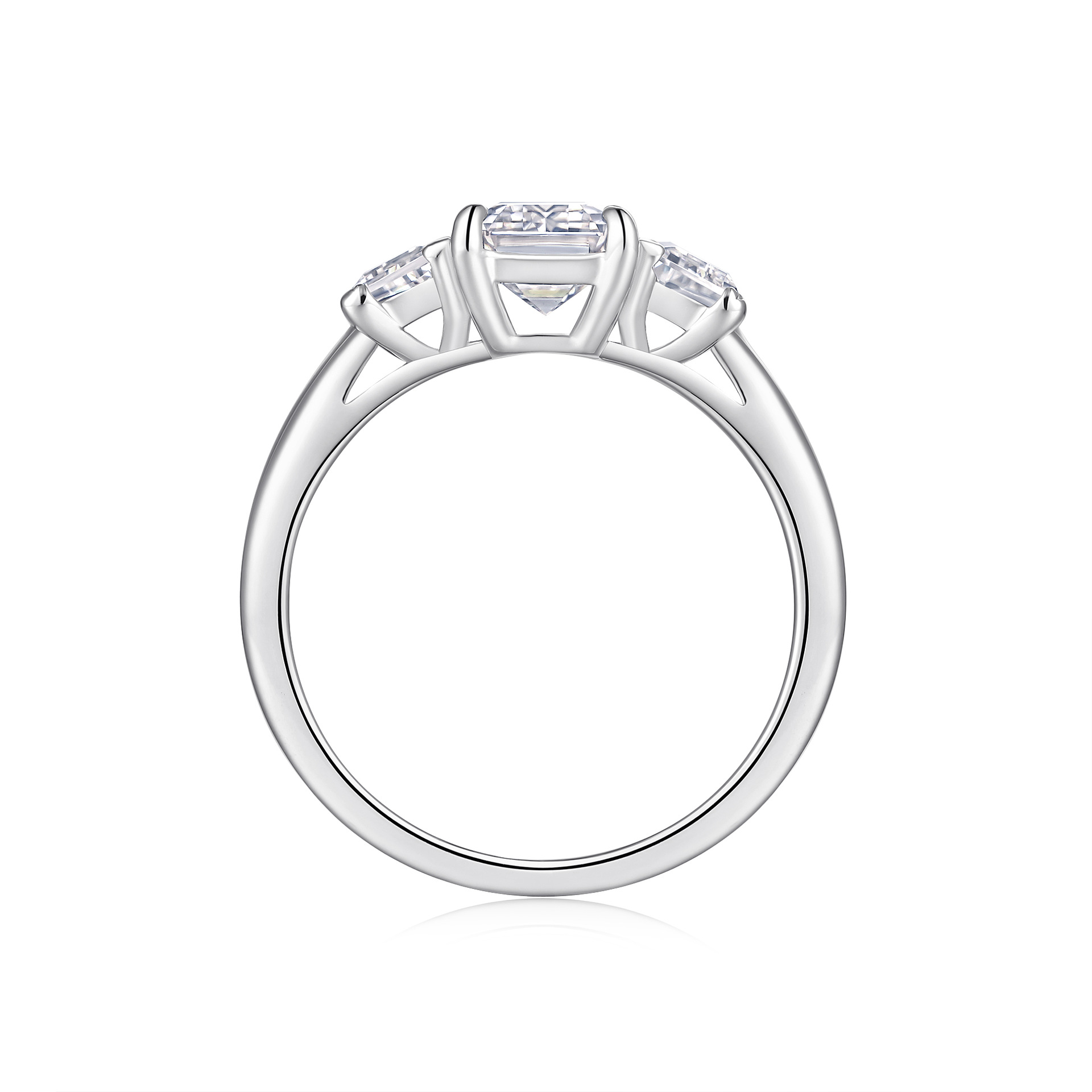 5Ct  Emerald Cut Moissanite Three-Stone Sterling Silver Engagement Ring