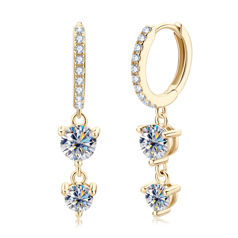 Luna Moissanite 1.6 Ct Round Cut Tassel Earrings In Sterling Silver