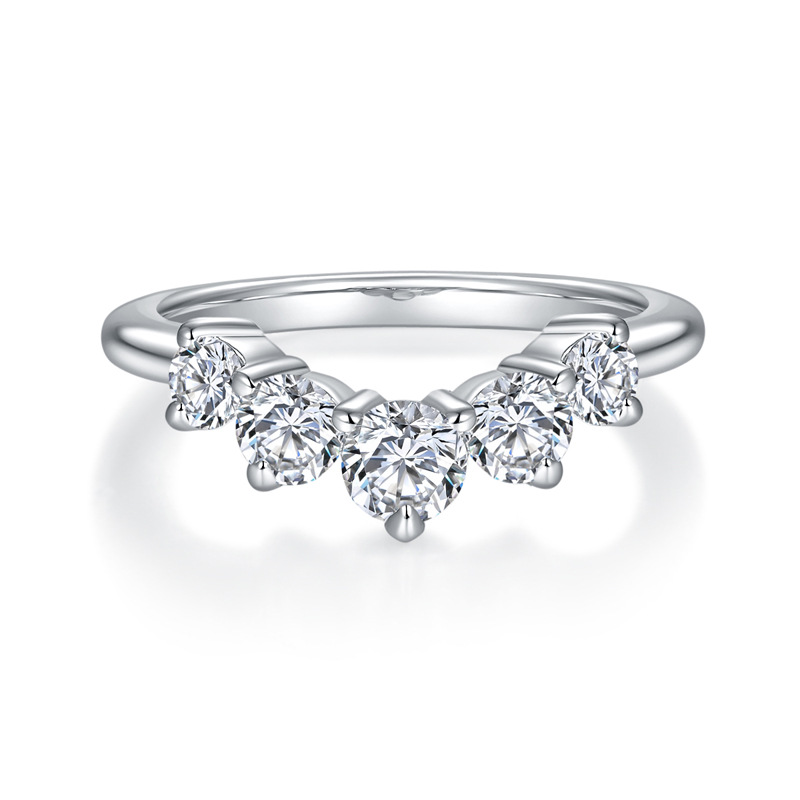 Moissanite Classic Five Stone Round Cut Engagement Ring