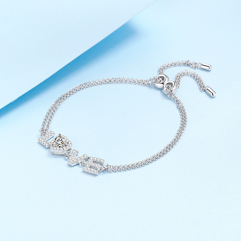 Luna Moissanite Love Design Bracelet In Sterling Silver