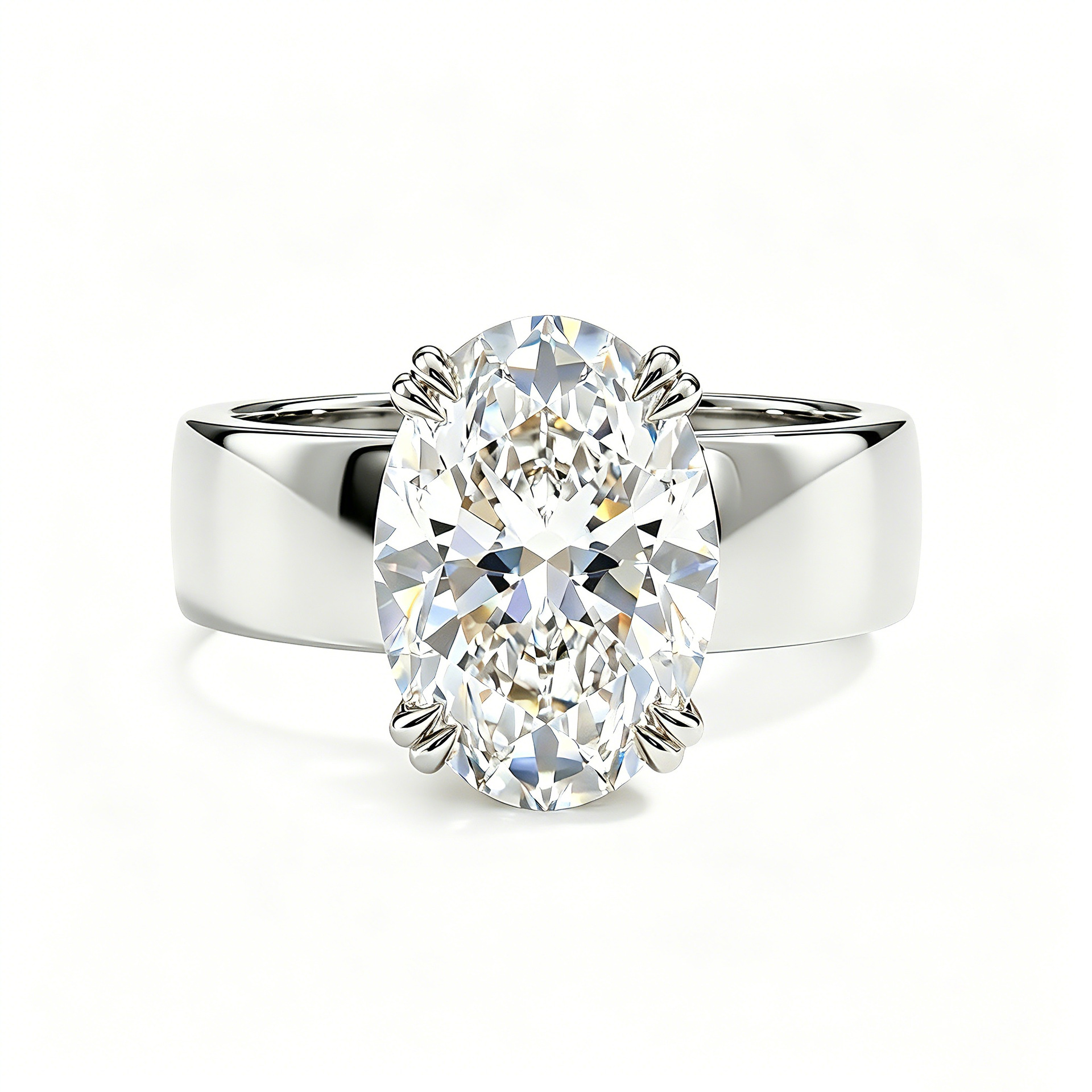 Luna Moissanite 4.0 Ct Oval Cut Solitaire Wide Band Vintage Inspired Engagement Ring In Sterling Silver