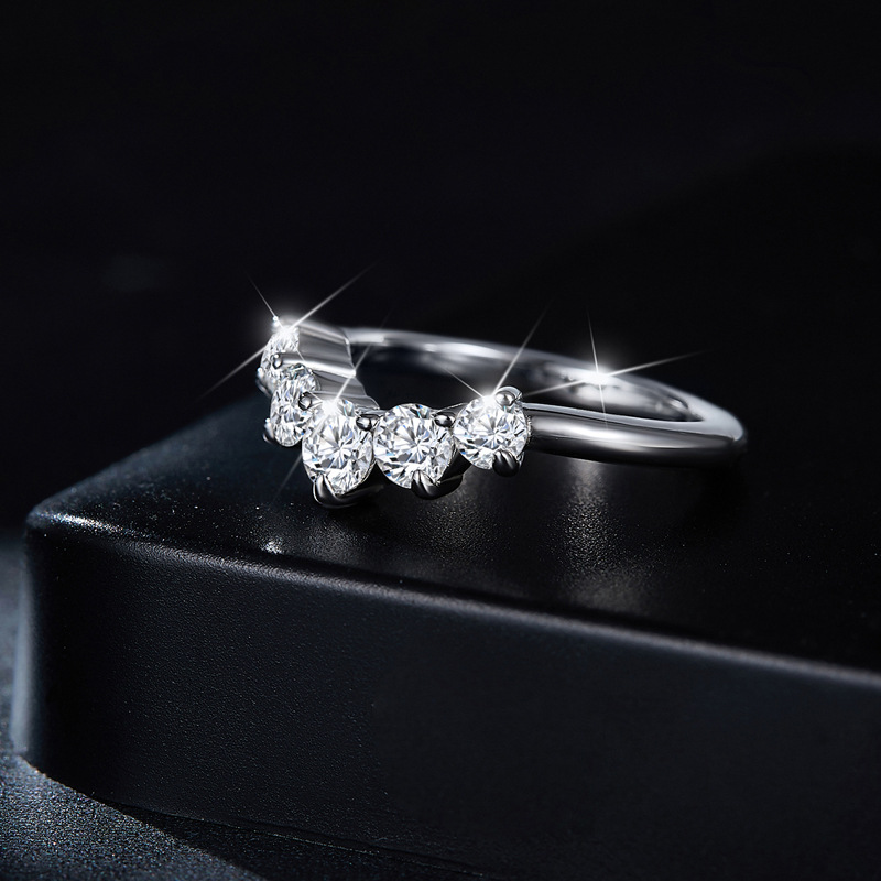 Moissanite Classic Five Stone Round Cut Engagement Ring