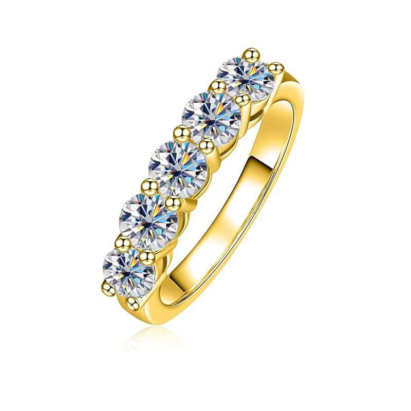 Moissanite Five-Stone Round Cut Shared Prong Wedding Band in Sterling Silver