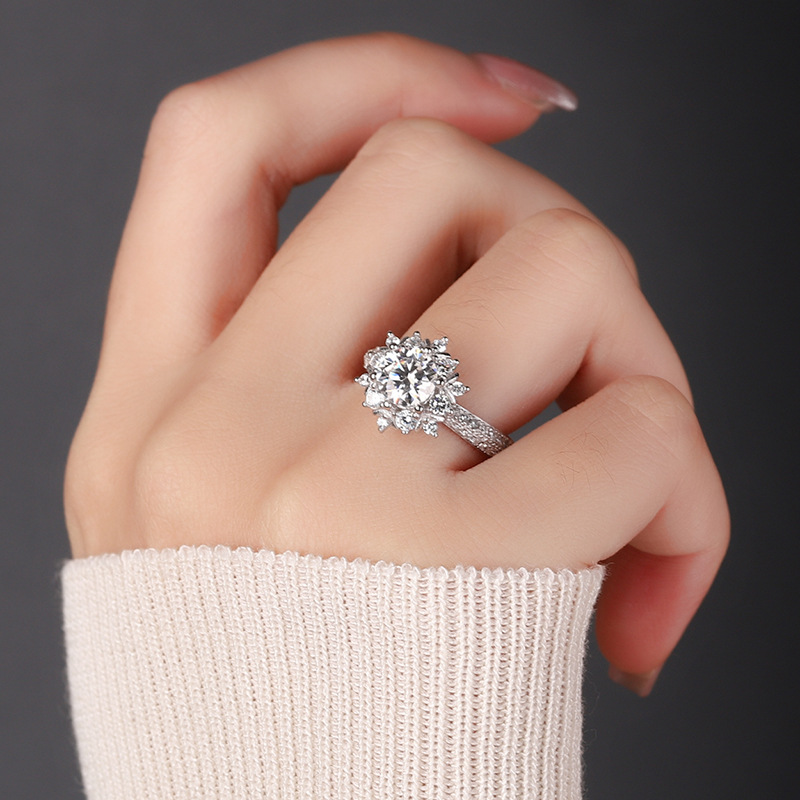 1Ct Moissanite Floral Halo Pave Engagement Ring